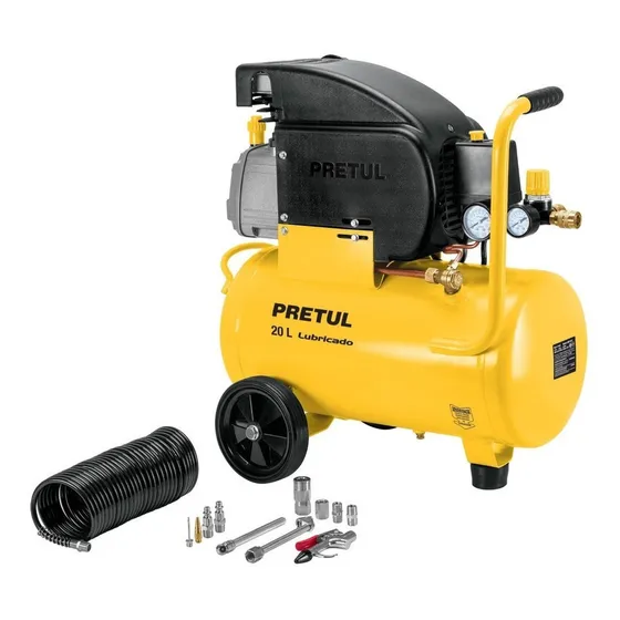 Compresor 20l, 2-1/2 HP + Pretul COMP-KIT20P2, Color Amarillo, Fase eléctrica Monofásica, Frecuencia 60 Hz