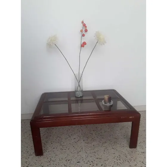 Elegante Mesa Centro Sala Hecha De Madera-cristal. Caracas