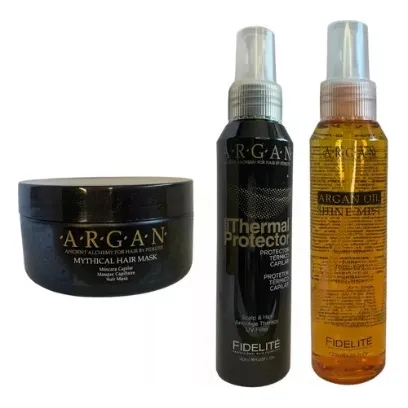 Combo Fidelité Argán Brillo+protector Termico+mascara 250ml.