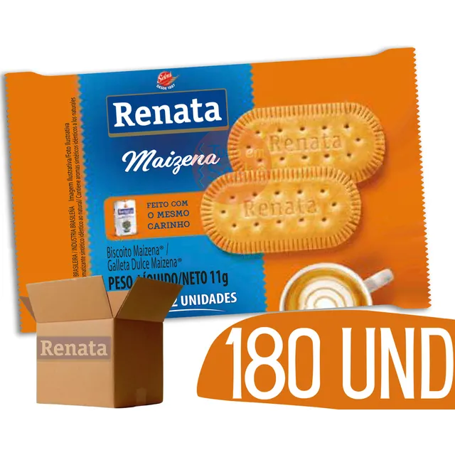 Biscoito Renata Maizena Sachê 12g Caixa C/180 Unidades