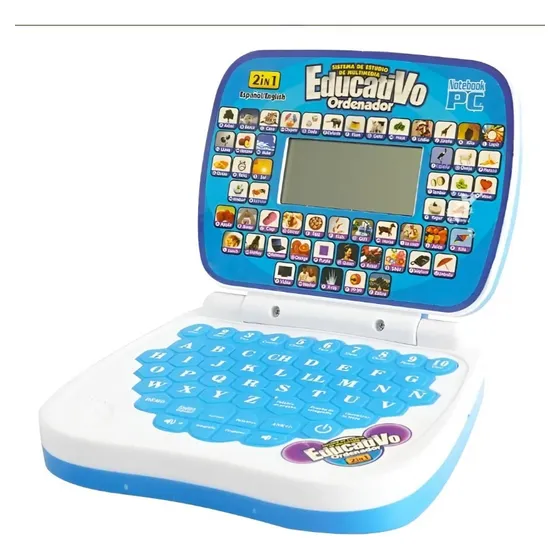 Computadora interactiva educativa para niños ingles español color celeste