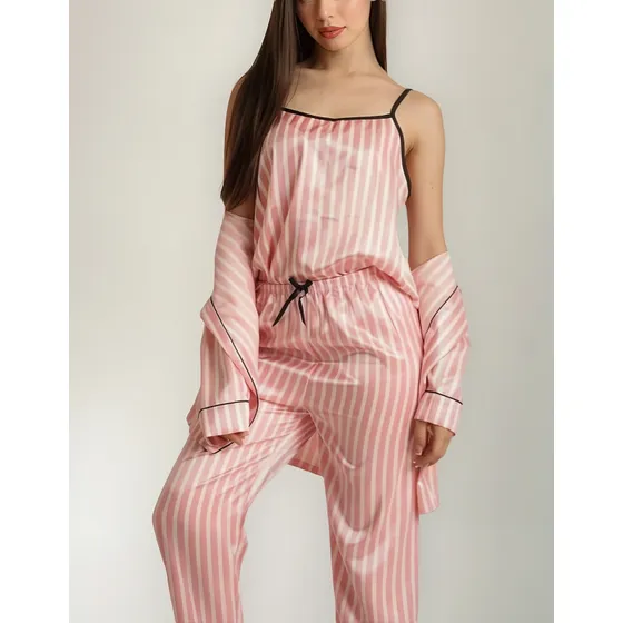Pijama Rosa Satinada  Set 7 Pzas Conjunto Short Y Pantalón