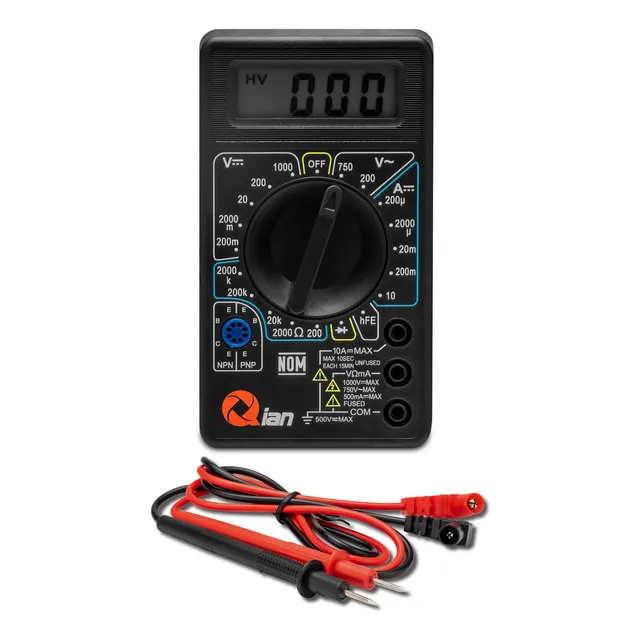 Multimetro Digital Escolar Qian, Pantalla LCD, Compacto, 200 - 750 V, QAD-90011, Negro