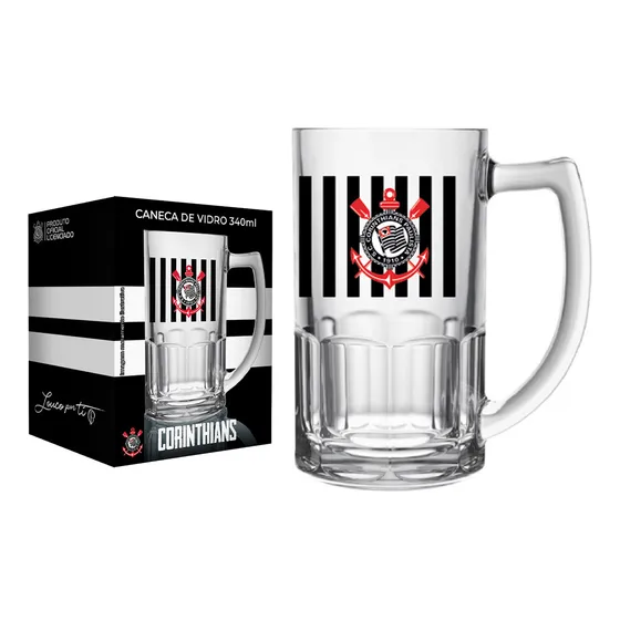 Caneca De Chopp Corinthians Vidro 340ml Licenciada Cor Preto TIME CORINTHIANS