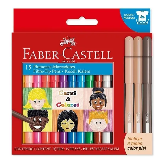 Plumón Fiesta X 12 + 3 Tonos Piel Faber Castell