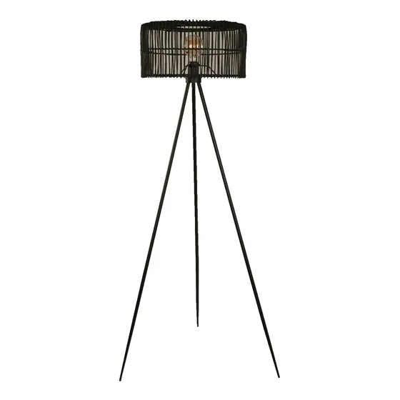 Lampara De Pie Con Pantalla Rattan Negro Rustica