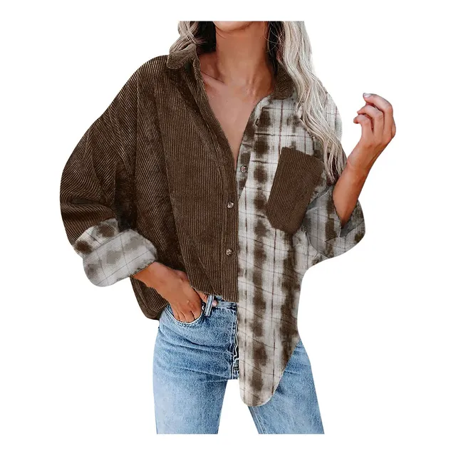 Camisa Manga Larga Cuadro Para Mujer Chaqueta Fina Mezcla