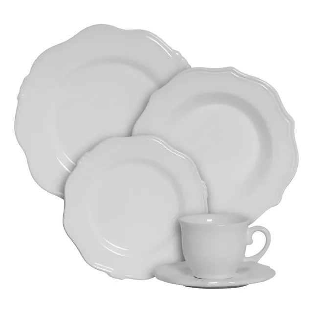 Jogo de Jantar Algarve Scalla de Cerâmica Branco 20 Peças