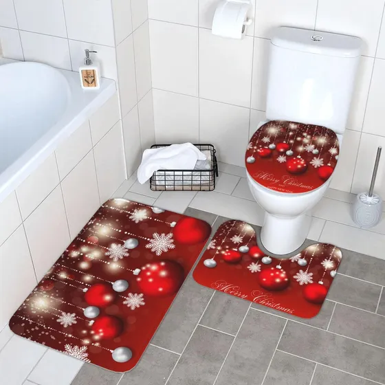 Alfombra Baño Navidad Roja Purpurina Para Juego 3 Tapete