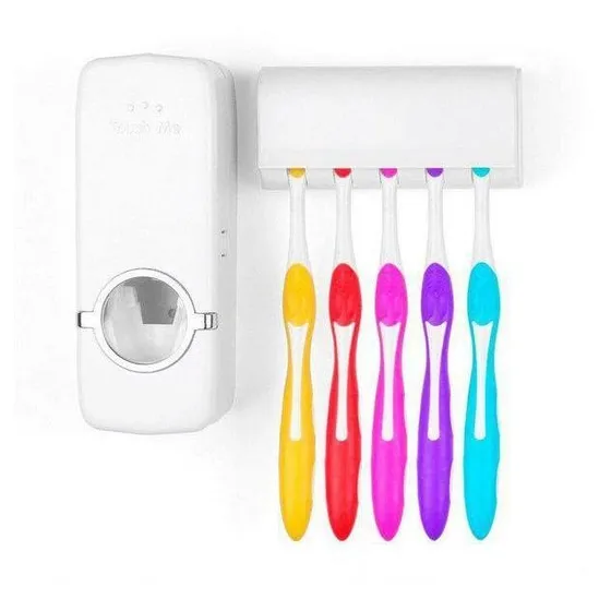 Dispensador de pasta de dientes con soporte para 5 cepillos, color blanco