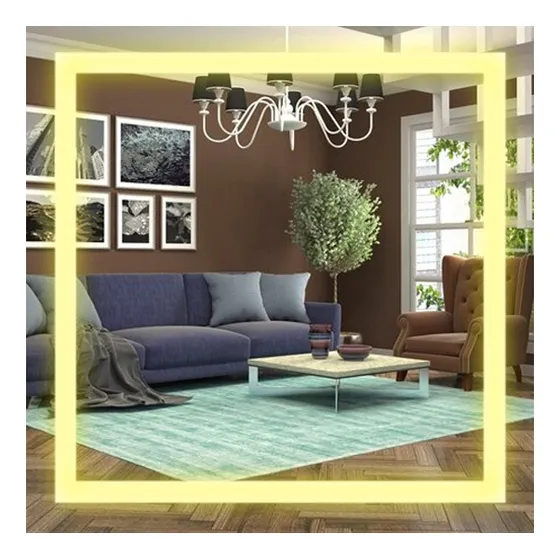 Espelho Led Com Touch Quadrado 70x70 Cm Salão De Beleza Luxo Moldura Quente