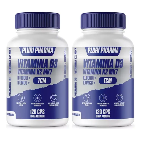 Vitamina D3 10.000ui + Vit K2 Mk7 100mcg 240cap Pluri Pharma Sin Sabor