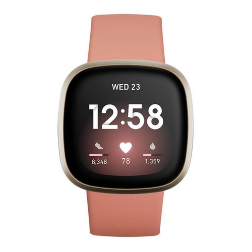 Smartwatch Fitbit Versa 3 1.58" caja de  aluminio anodizado  soft gold aluminum, malla  pink clay de  elastómero y aluminio anodizado FB511