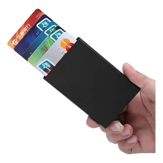 Billetera Tarjetero Automática Aluminio Rfid Porta Tarjetas Color Negro Diseño de la tela Liso