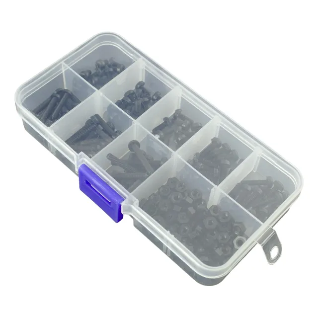 Kit De 160 Tornillos Y Tuercas Nylon M3 Surtidos Negros