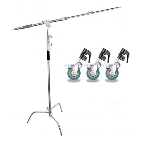 Tripé Girafa 2 Em 1 Aço Inox Greika 3m Cs-330x Com Rodinhas