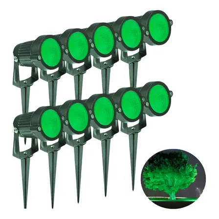 Kit 10 Luminária Espeto Jardim Super Led 7w Ip65 Prova Dágua 127/220v Preto /refletor Espeto Jardim Super Led Verde 7w Prova Dágua Verde Luz De Gramado E Condomínio