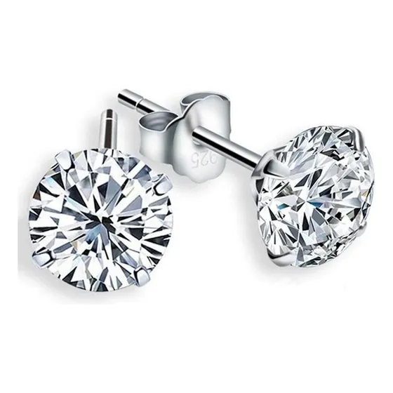 Brinco Masculino Prata 925 Pedra Zircônia 12mm Par Kit
