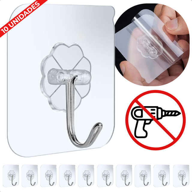 Ecomixshop Kit 10 Ganchos Adesivo Inox Suporte Parede Super Aderência Sem Prego Sem Sujeir... Ecomixshop Kit 10 Ganchos Adesivo Inox Suporte Parede Super Aderência Sem Prego Sem Sujeir...