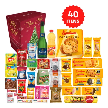 Cesta De Feliz Natal 40 Itens Com Itens Da Bauducco Panetone