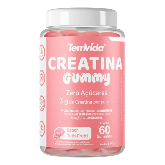 Creatina Gummy em Gomas Zero Açúcar 60 Unidades 3g Tem Vida