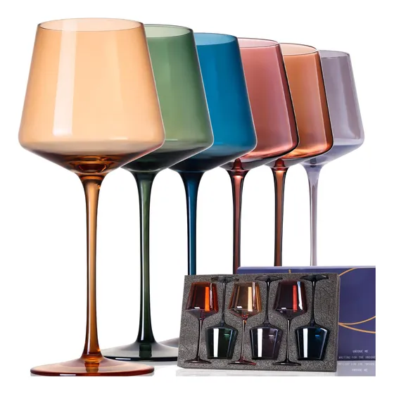 6 Copa Vino Color Tallo Largo Cristal S 16 Onza Unico