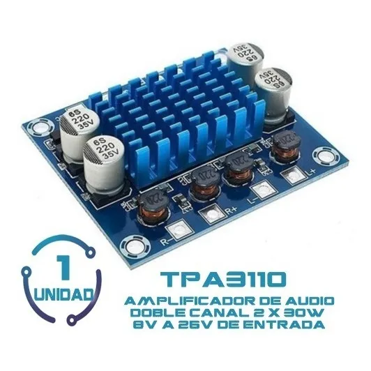1 Unid Audio Amplificador Clase D Tpa3110 Estereo 2x 30w 12v