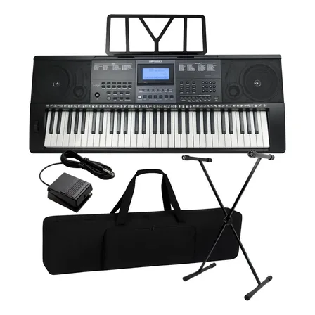 Teclado Musical Bravo Bp550 Teclas Sensitivas Usb Midi Kit Completo Com Pedal Capa Suporte Preto