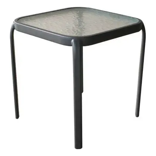 Mesa Baja Jardin Ratona Vidrio Apilable Exterior Balcon Color Negro