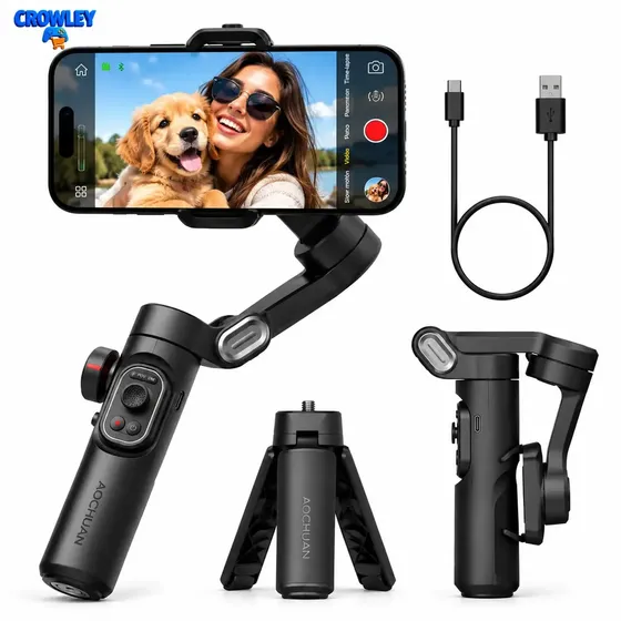 Estabilizador Gimbal de 3 Eixos Para Celular Com Rastreamento Facial Controles de Zoom e Foco Compat