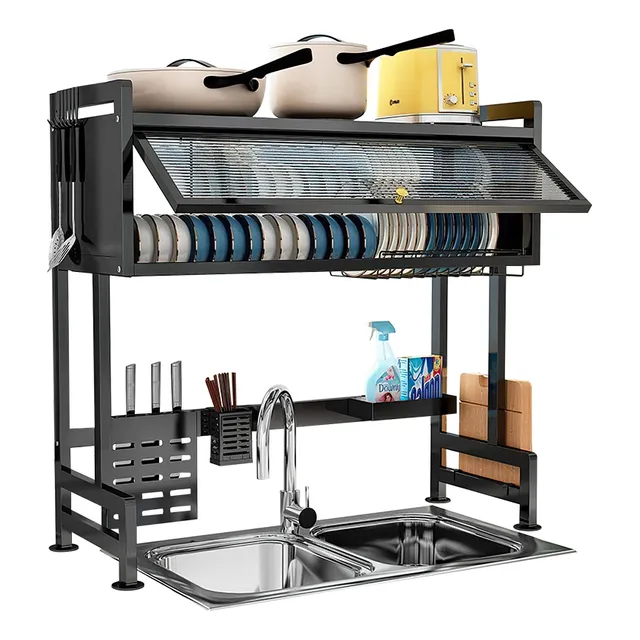 Escurridor de trastes sobre fregadero platos con puerta 85cm color negro