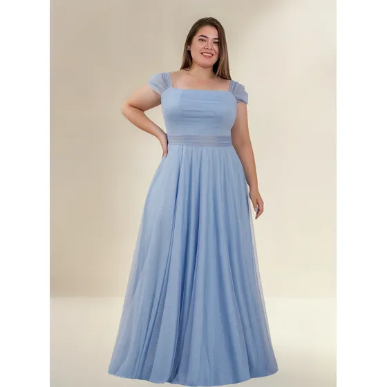 Vestido Longo De Festa Plus Size Em Tule, Manguinha Ps106