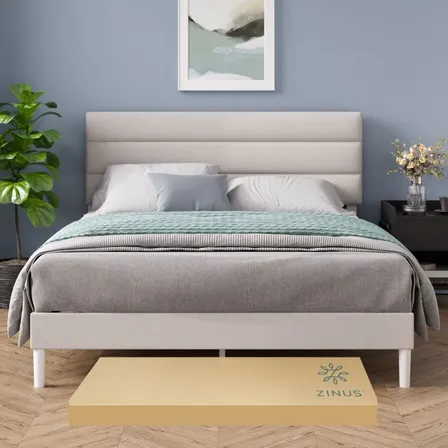 Zinus Base Piper Queen Con Cabecera Y Tapiz Beige Beige