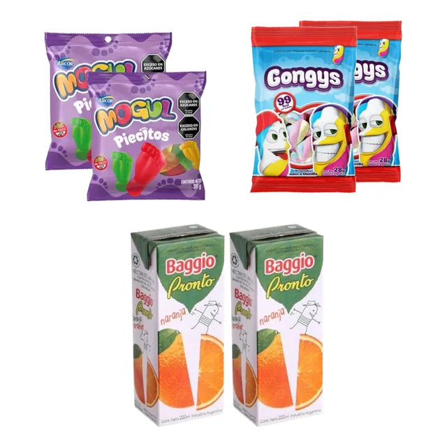 Combo De 10 Jugos Baggio +  Gongys + Gomitas Mogul  Sin Tacc