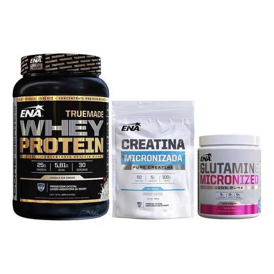 Whey True Made X 2lb + Creatina 300 Gr + Glutamina 150 Gr Sabor Vainilla Ice Cream