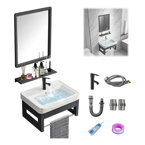 Lavabo Moderno Rectangular Minimalista Con Espejo+grifo