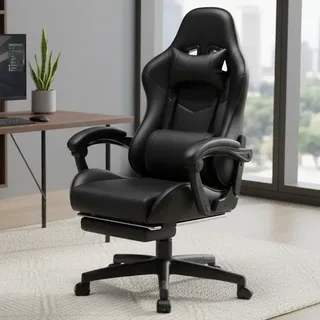 Silla Gamer De Escritorio Giratoria Ergonómica Reclinable Color Negro Material Del Tapizado Cuero Sintético