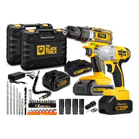 Combo Furadeira De Impacto Com Chave De Impacto A Bateria 21v The Black Tools Combo Furadeira De Impacto Com Chave De Impacto A Bateria 21v The Black Tools