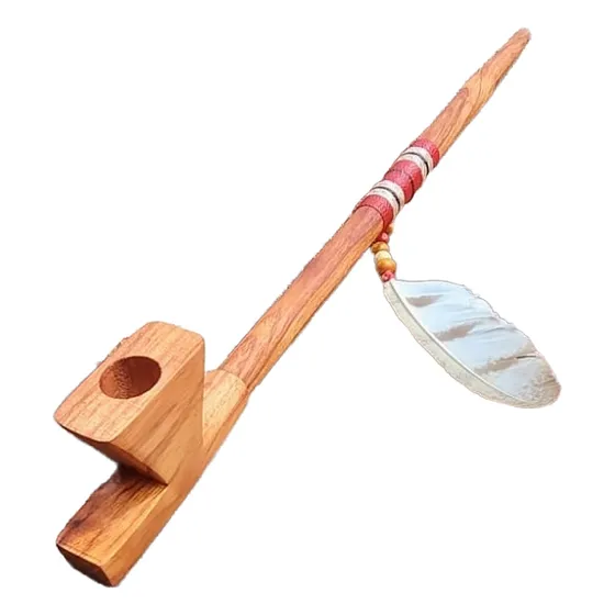 Cachimbo Xamânico, Modelo Chanupa Com Pena De Gavião