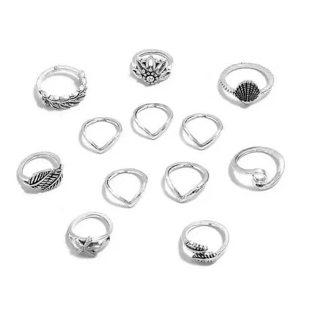 Set Conjunto Anillos Bohemio Mar Ola Estrella 