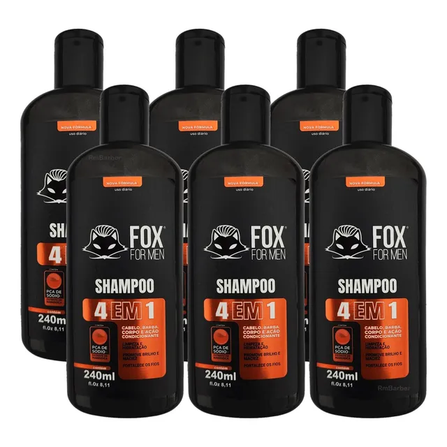 Shampoo Para Barba Cabelo E Corpo Fox For Men 6un