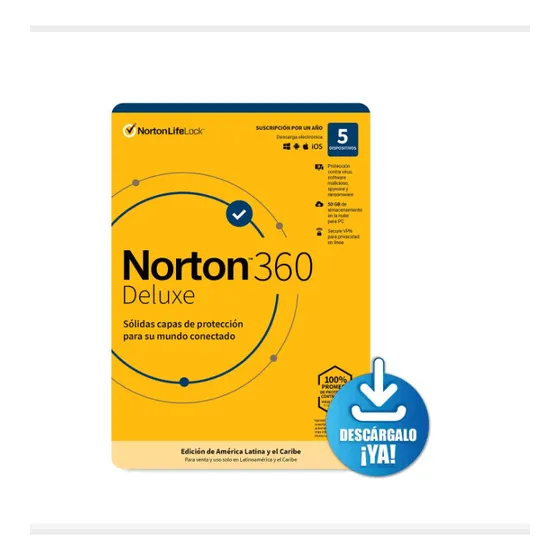 Antivirus Norton 360 Deluxe Licencia 1 Año - 5 Dispositivos