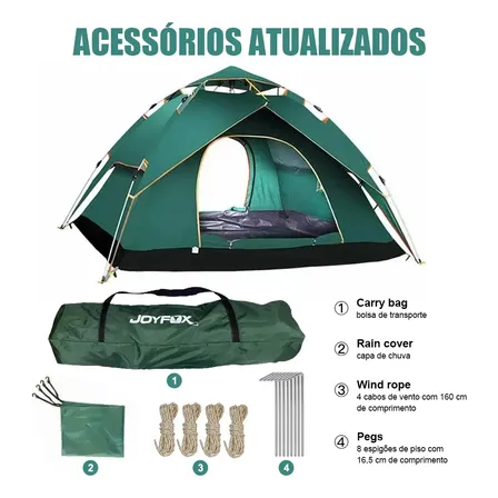 Barraca De Camping Joyfox Automática 3-4 Pessoas Impermeável 2000mm Verde Verde-escuro