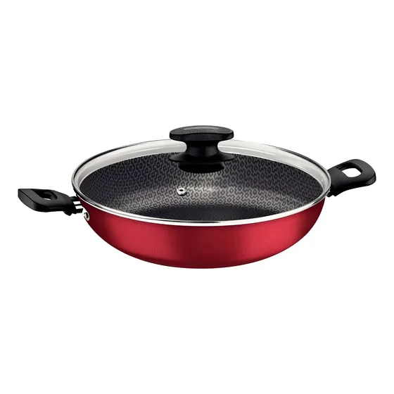 Panela Wok Antiaderente Com Tampa Loreto Tramontina Cor Vermelho