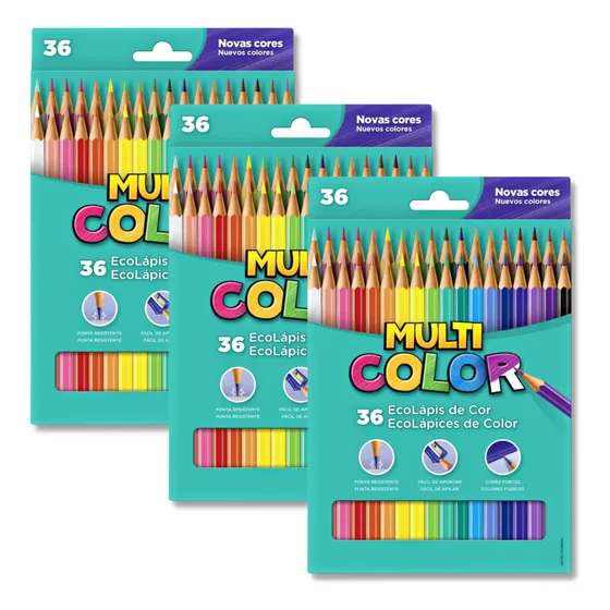 Lápis De Cor Multicolor Ecolápis 36 Cores Kit Com 3 Caixas
