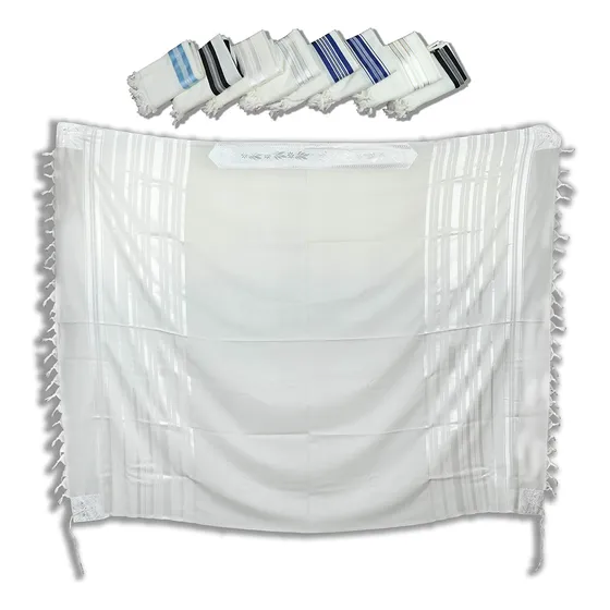 Chal / Talit De Oracion 72x52 Pulgadas Rayas Blancas