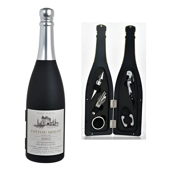 Set Abridor De Botellas Vino Concepts Botella Negro Dorado
