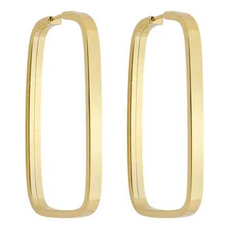 Brinco Chato Retangular 25 Mm Em Ouro 18k 750 Dourado