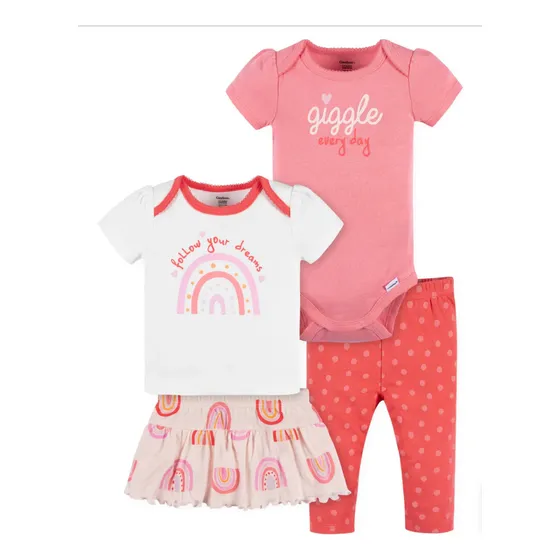 Conjunto Niña 4 Piezas Marca Gerber Blusa Pantalon Body