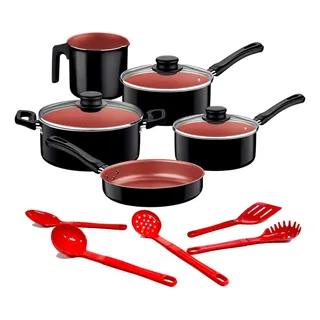 Jogo De Panelas Tramontina Caribe 5pçs E UtensĂlios Vermelho Jogo De Panelas Tramontina Caribe 5pçs E UtensĂlios Vermelho